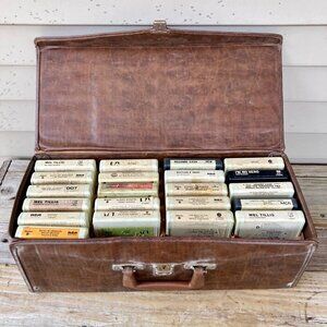 Vintage Faux Leather 8-Track Case & 21 Tape Lot